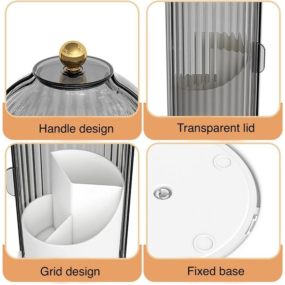 Transparent white 360°Rotating Makeup Brush Organizer With Lid for Easy Access - Picture 4 of 6